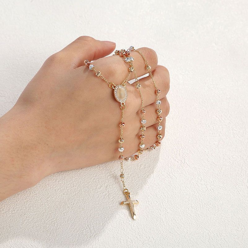 European And American Madonna Cross Necklace Fashionable Light Luxury In Gold Tone