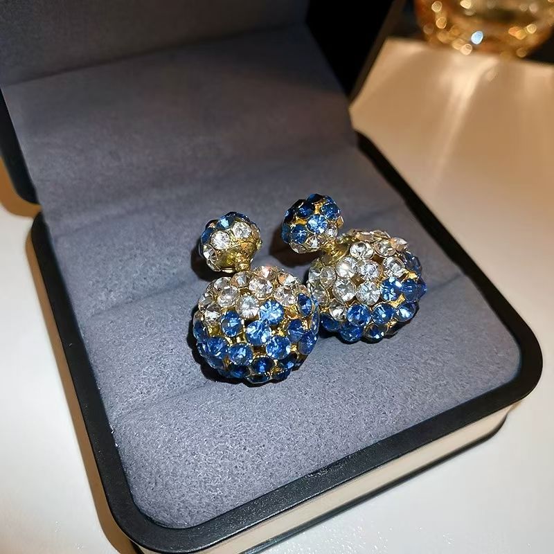 Silver Needle Diamond Round Earrings, Dual-Wear Front & Back, Korean Light Luxury Studs