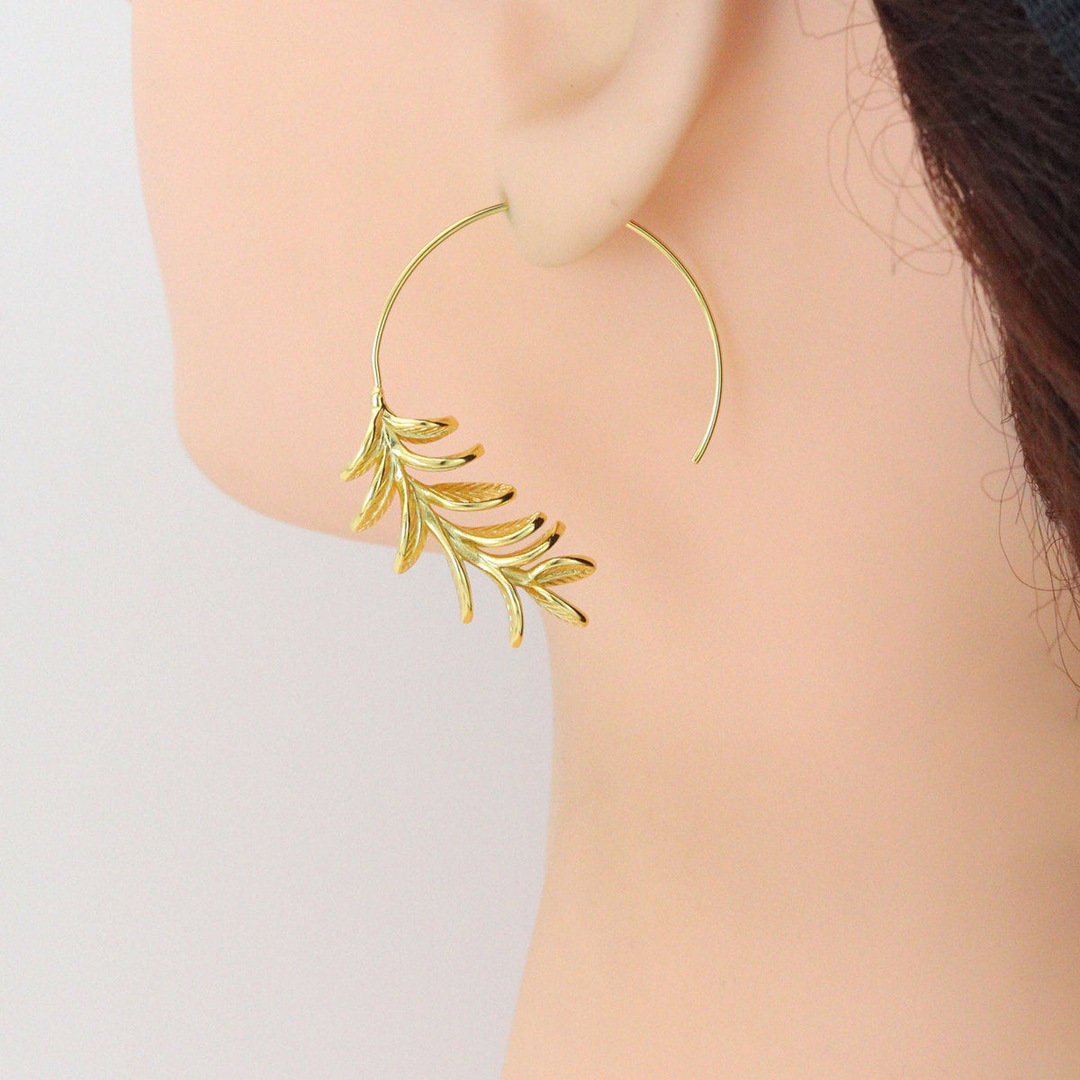 Gold Silver Wheart flower Leaf Shape Hoop Earrings, Sku#L740