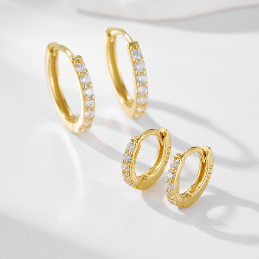 S925 Sterling Silver Ear Clips Inlaid With Zirconia Basic Round Earrings