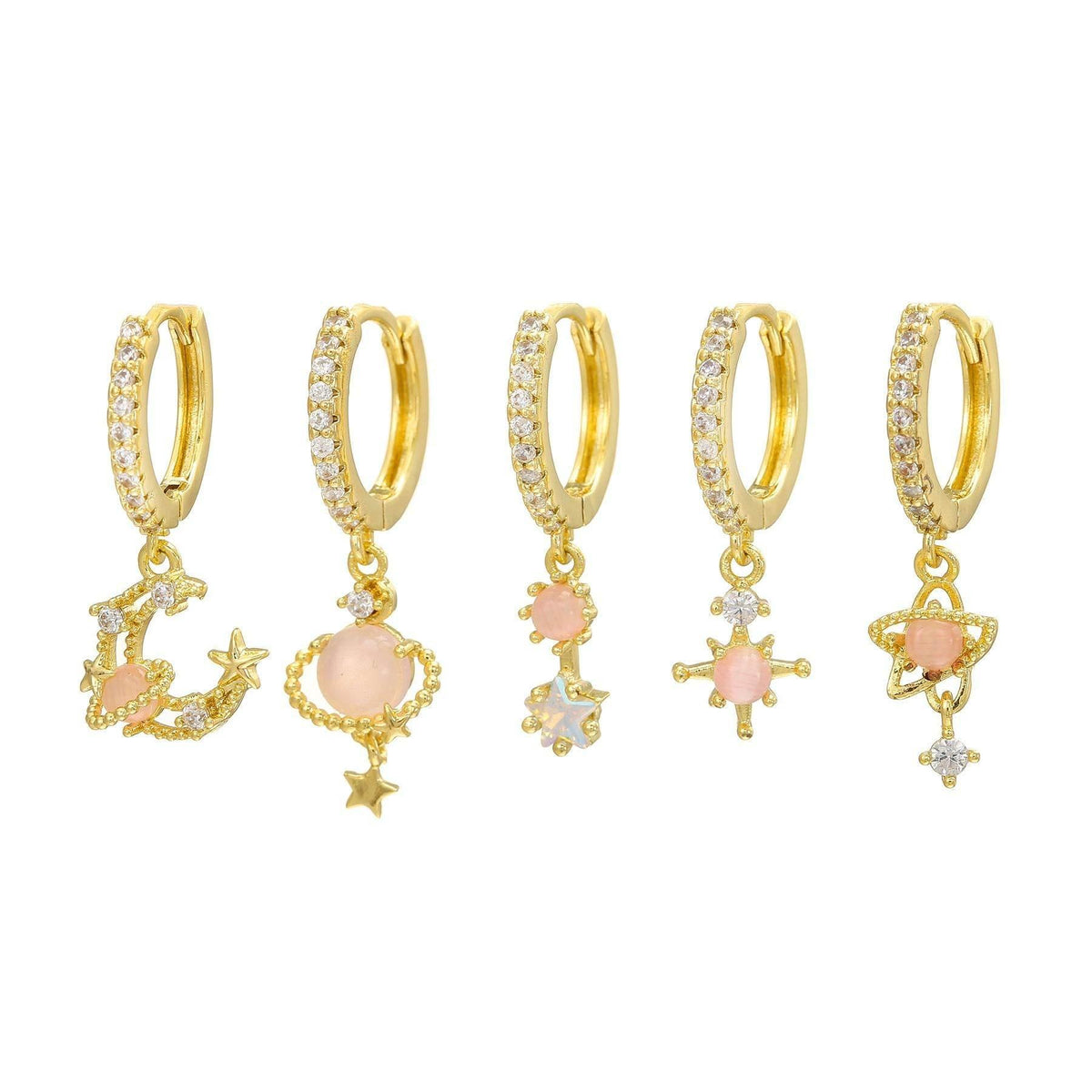 Multi Sets of Blue Flower Pierced Earrings, 4-6pcs, 18k Gold Plated Stud Drop Hoop Huggie Cuff Chain, S925 Needle