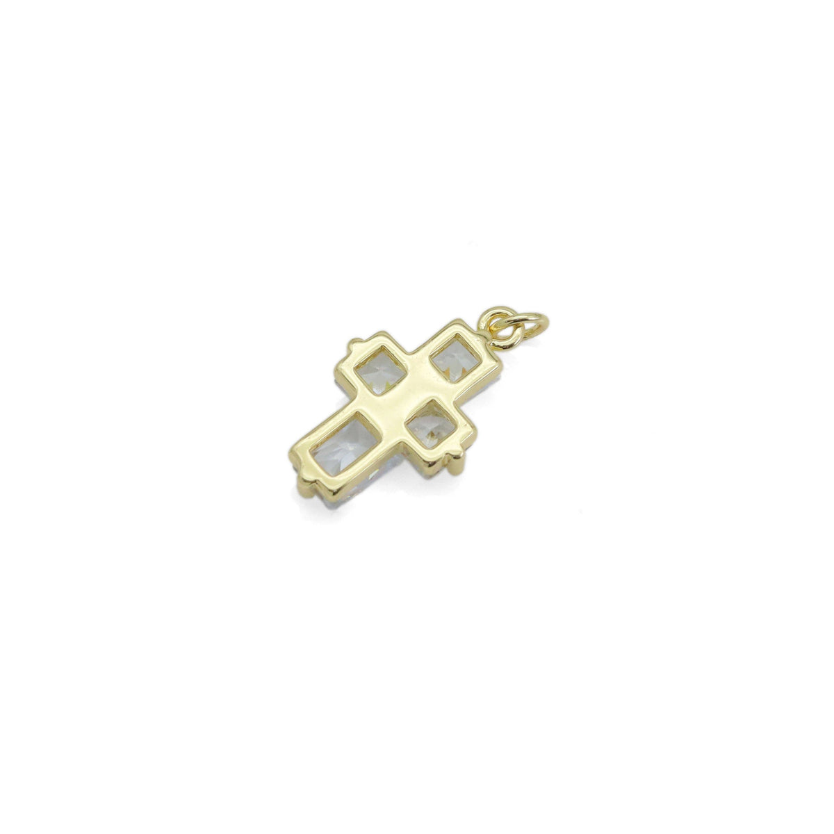 Gold Big Clear CZ Cross Charm, Sku#LD528