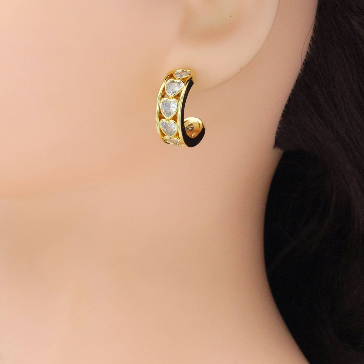 Clear Heart CZ heart Thick Hoop Earrings, Sku#LX671