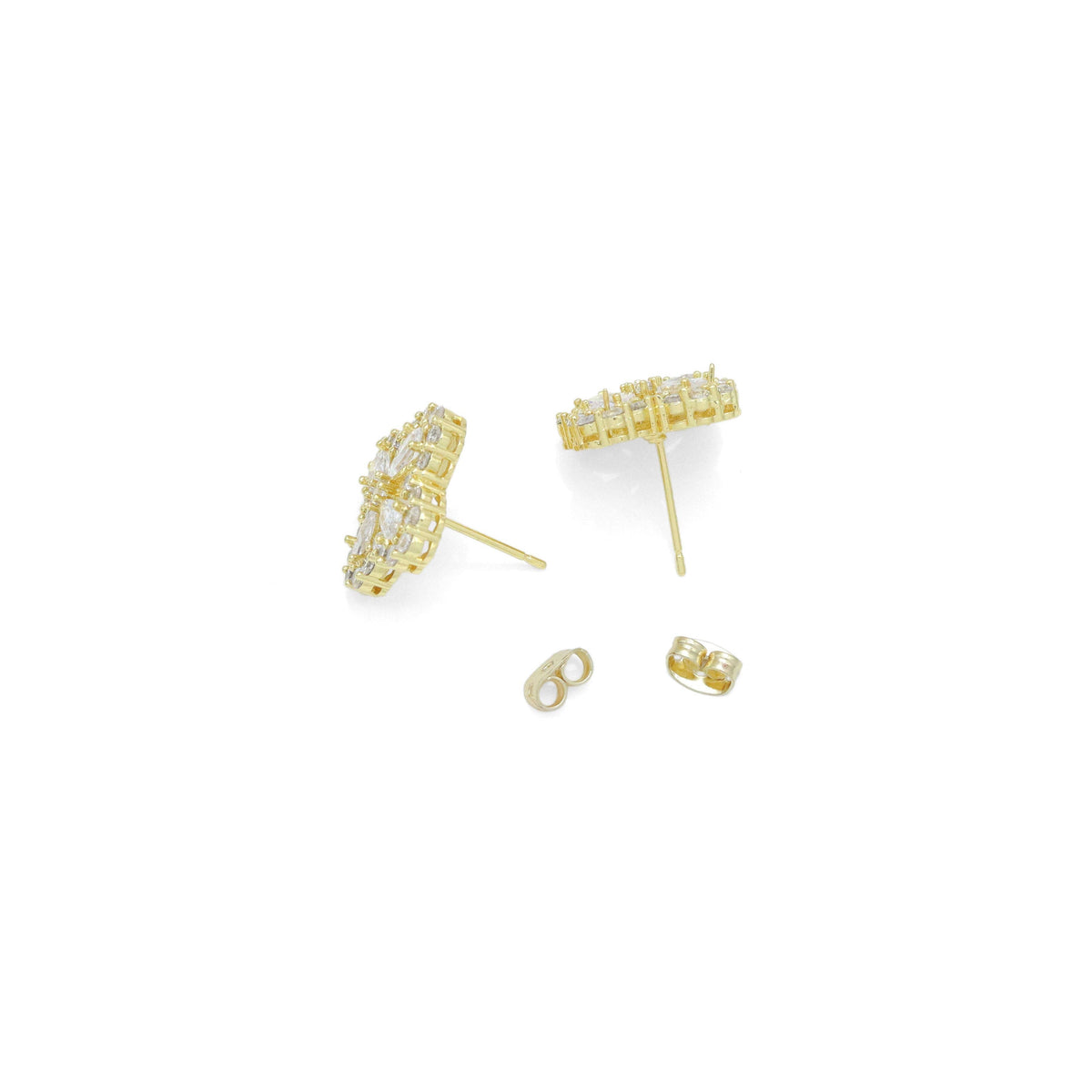 Clear CZ Crystal Gold Flower Stud Earrings, Sku#LX714/LX824