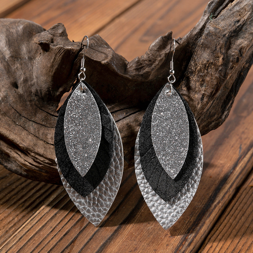 Fashionable Leather Multi-Layer Earrings In A Cartoon Style