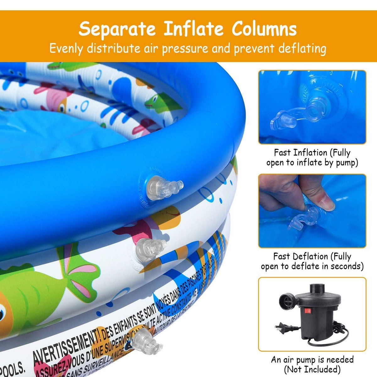 48 x 10 Inflatable Swimming Pool with 3 Velvets Water Drain Plug