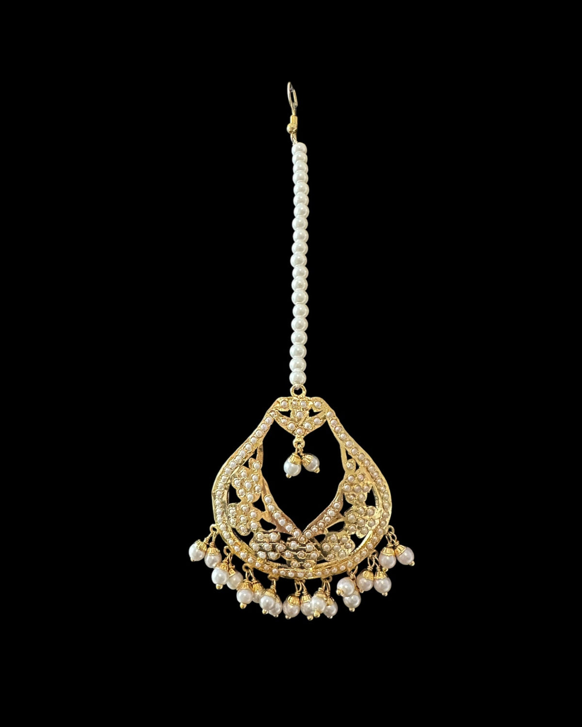 DJET77 Jadau chandbali earrings tika in pearls ( READY TO SHIP )