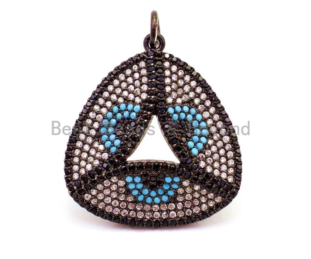 CZ Micro Pave Trillion Shape Evil Eye Pendant, Cubic Zirconia Pendant, 25x32mm, sku#F24