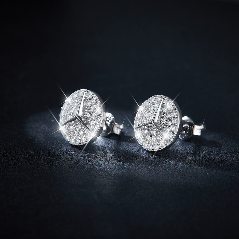 S925 Sterling Silver Moissanite Stud Earrings  Round Pave Three Pointed Star Geometric Design With GRA Certificate Platinum Plated Gift Box Set For Women Or Men
