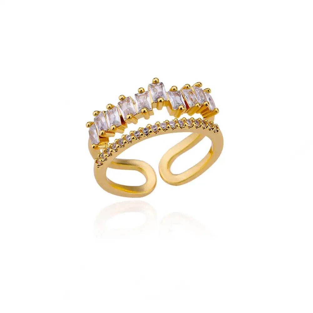 Womens Colorful Square Zircon Inlaid Open-End Ring