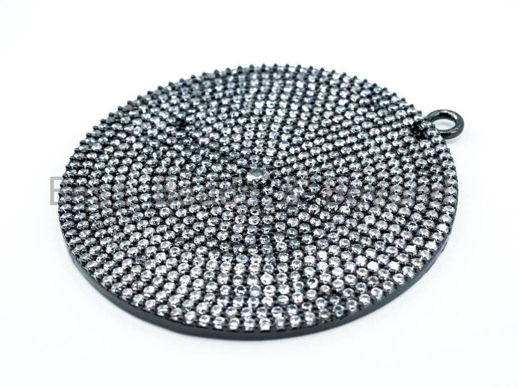 30mm/43mm CZ Fully Micro Pave Large Disc Pendant, Silver/Gold/Rose Gold/Gunmetal Tone, Cubic Zirconia Big Pave Disc Charm Pendant, sku#B3