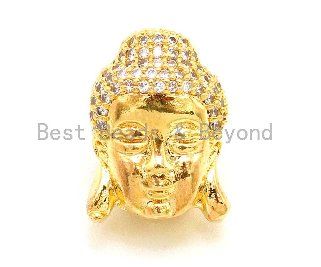 CZ Micro Pave Guanin Buddha Double Face Head Beads, Cubic Zirconia Spacer Bead, Pave Buddha's Head Gold/Silver/Black/Rose Gold, sku#G102