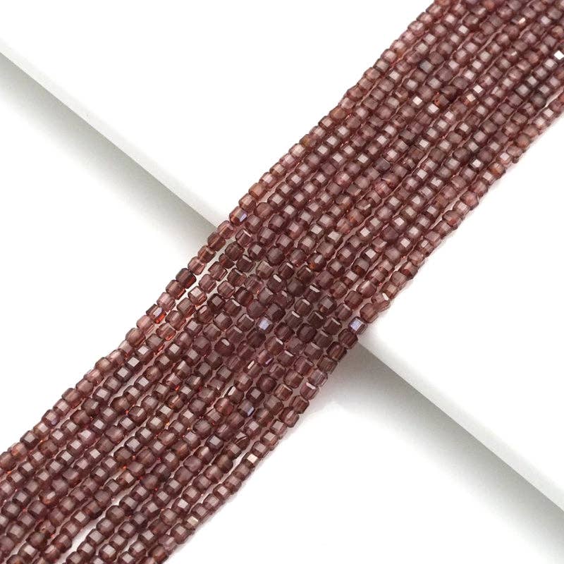 Genuine Garnet Faceted Cube Beads, 2.5mm, Sku#U1550