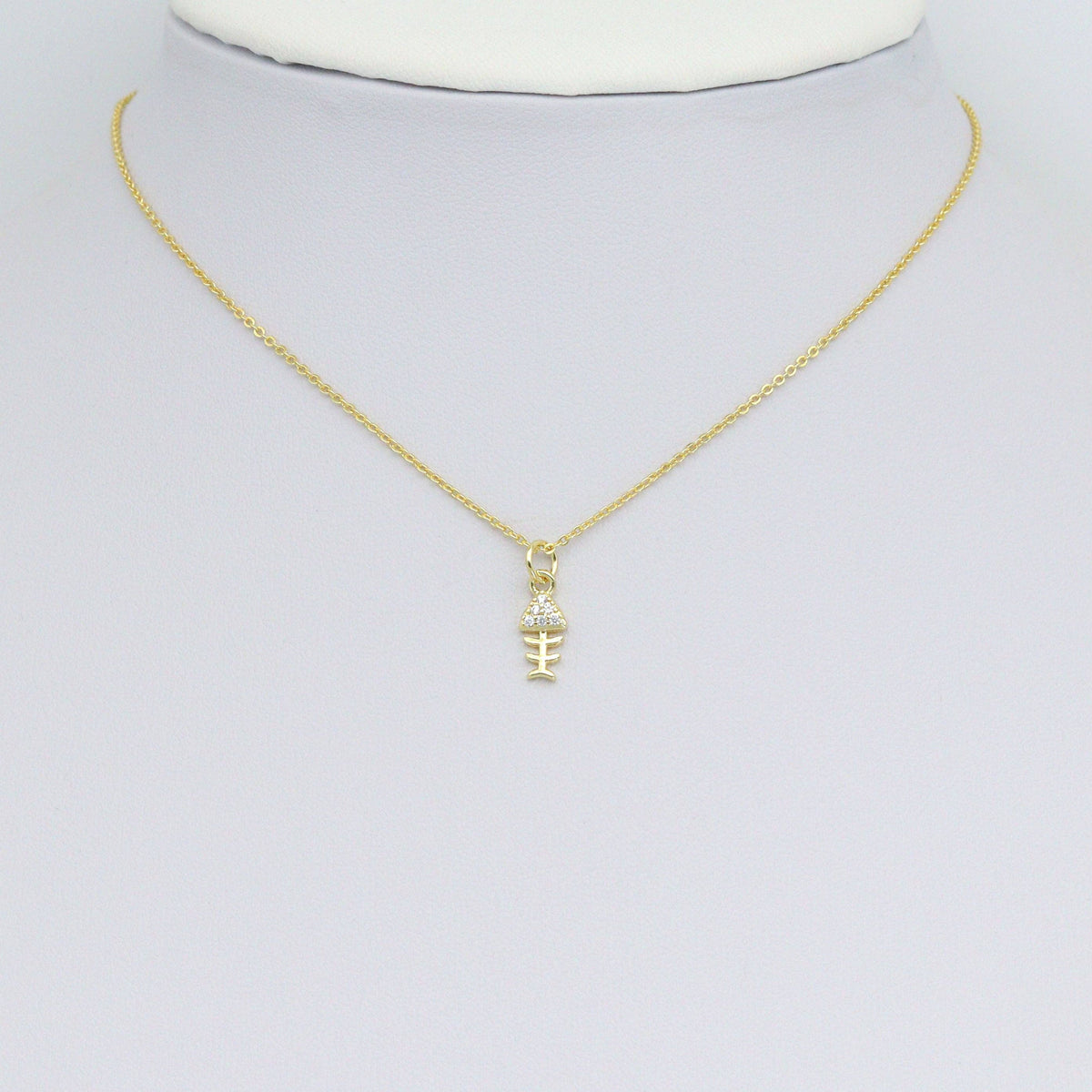 CZ Fishbone Shape Charm Pendant, Sku#LD697