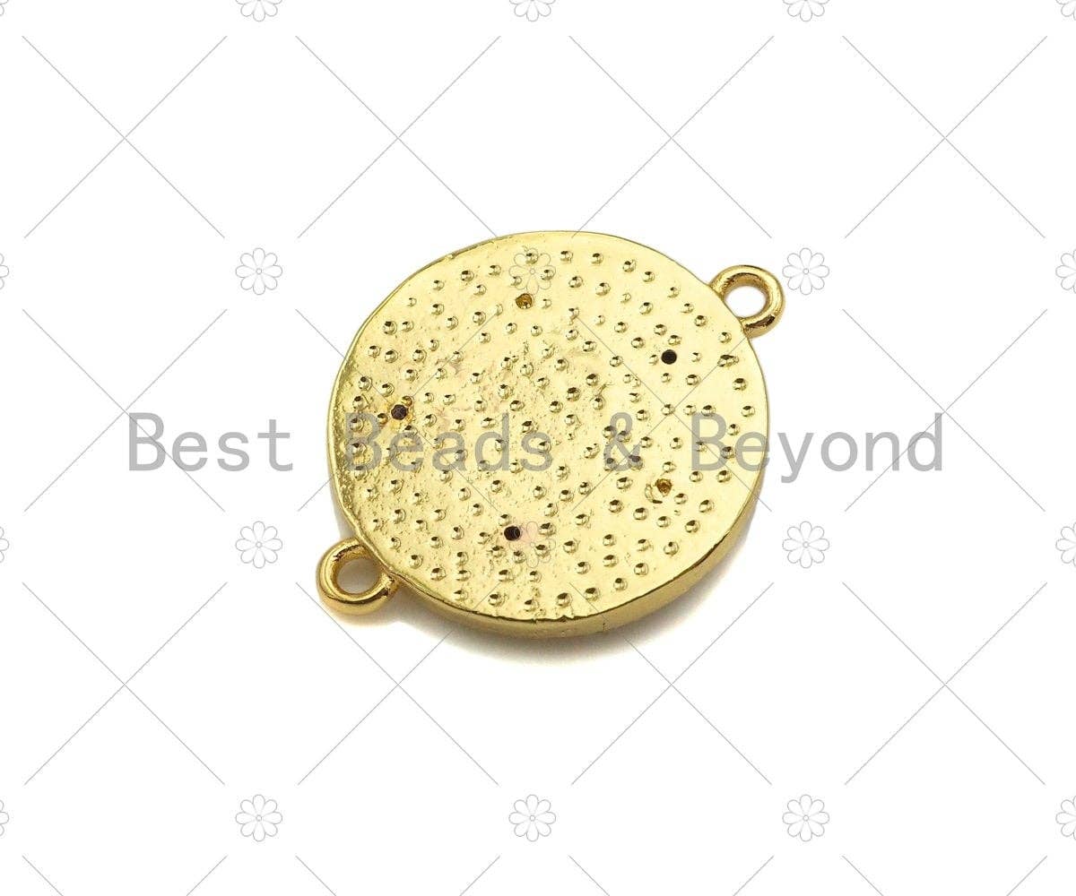 CZ Micro Pave Face On Round Coin Connector Beads, Cubic Zirconia Connector, Dainty Gold Medallion Connector,,18x22mm,Sku#LK226