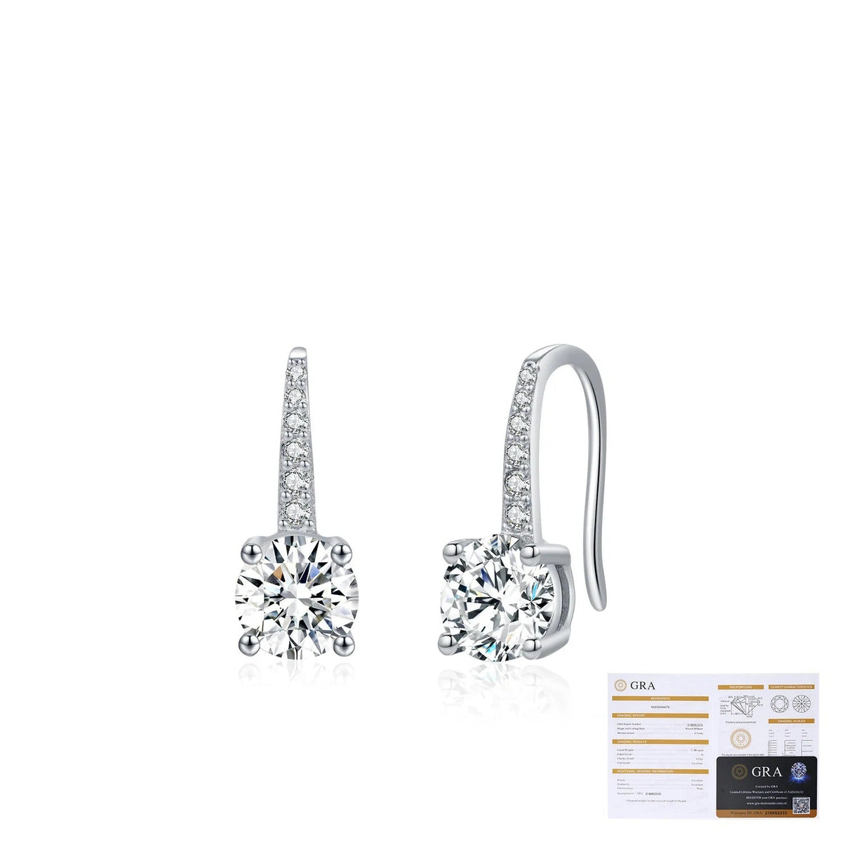 Round D-Color VVS1 Moissanite Hook Earrings in Sterling Silver – Elegant Four-Prong Geometric Design