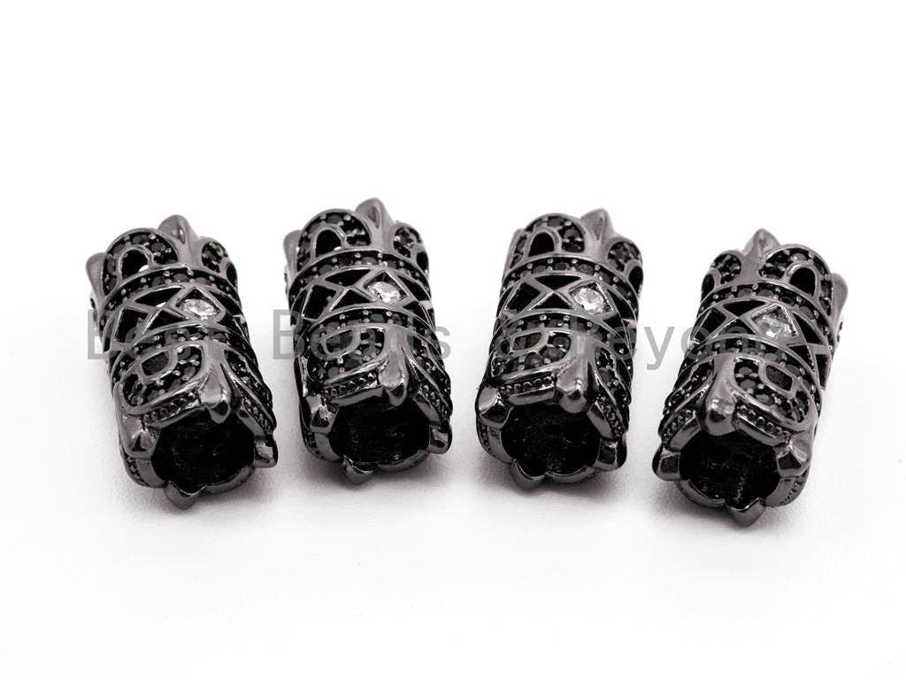 Black CZ Pave On Black Micro Pave Large hole spear shield spacer beads charms/Drum barrel beads, 8x16mm, SKU#G314