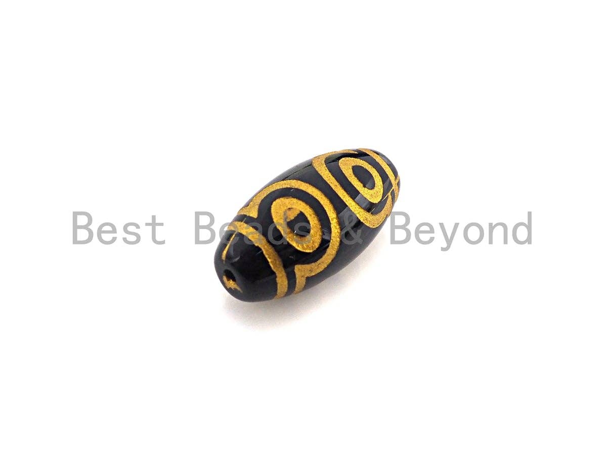 Natural Tibetan Agate Long Oval Shape Beads, Black Gold Dzi beads, Barrel Agate Beads, 10x20mm, sku#U591