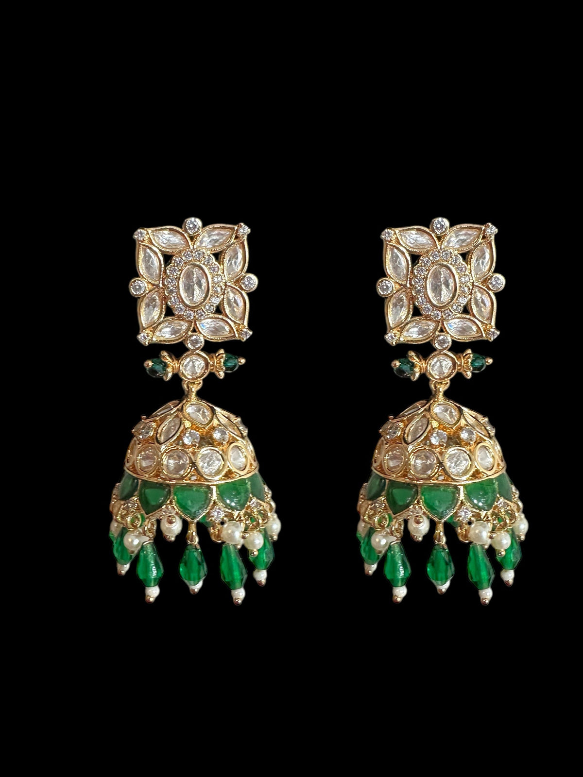 DJET69 Kaheesha Polki jhumka and tika set in green ( READY TO SHIP )