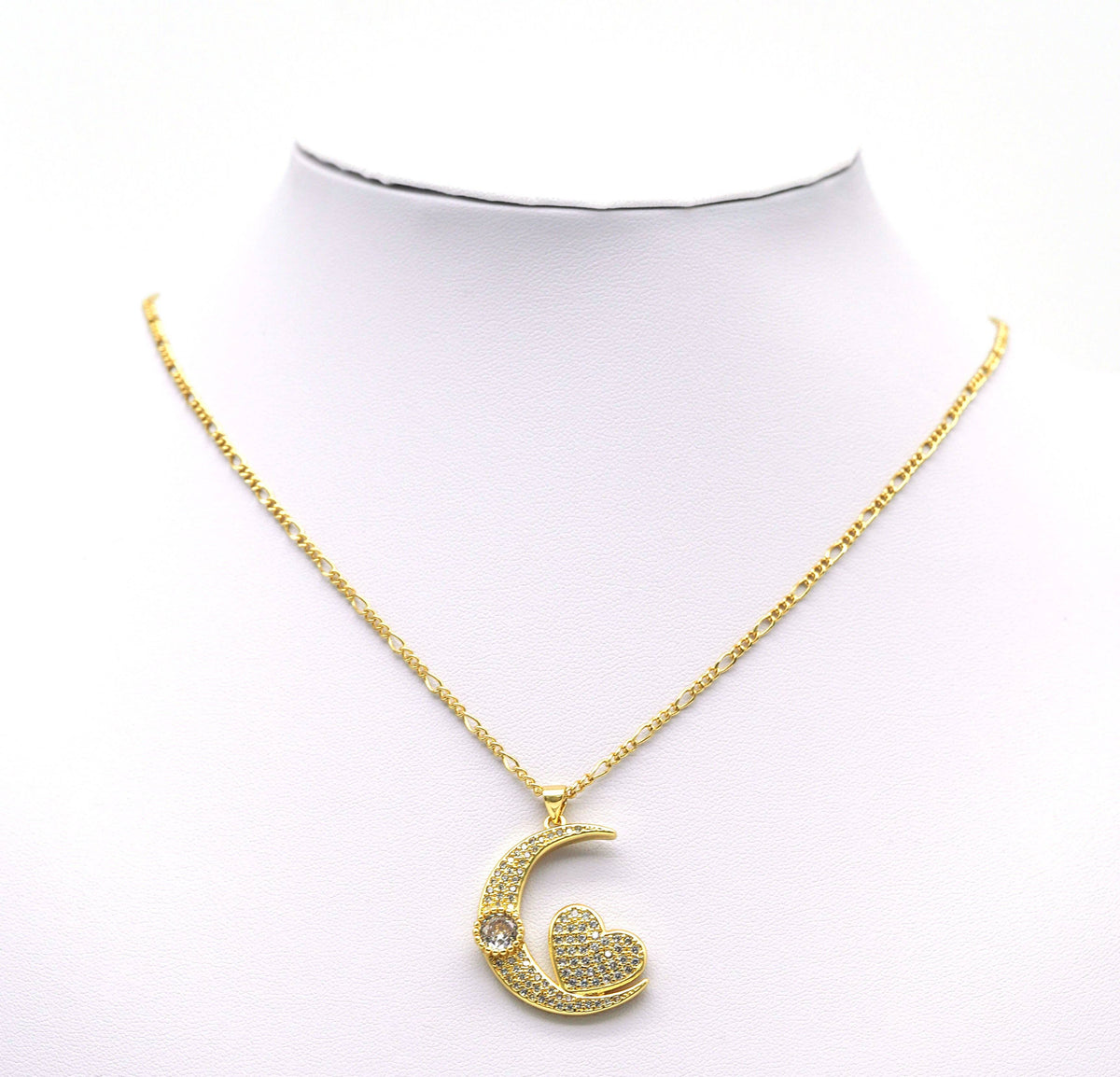 CZ Heart On Cresent Moon Charm, Sku#JL113