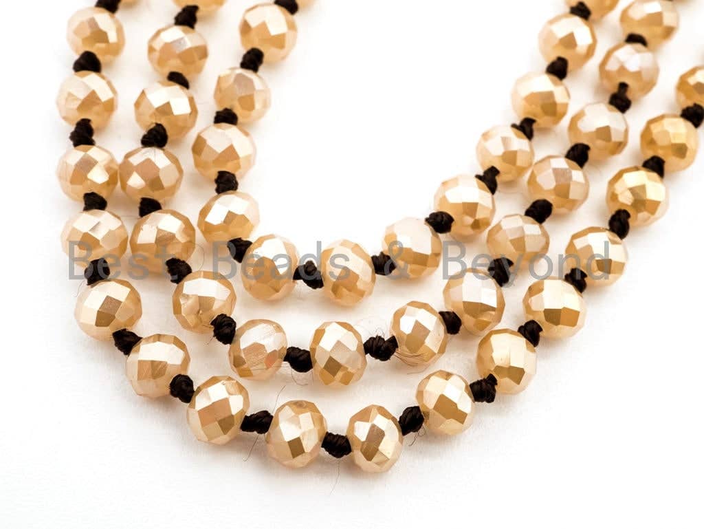 60 EXTRA Long Knotted Gold Champagne Color Crystal Necklace, Extra Long/Double Wrap Necklace, Champagne Color 2x4mm Rondelle Beads, SKU#D14