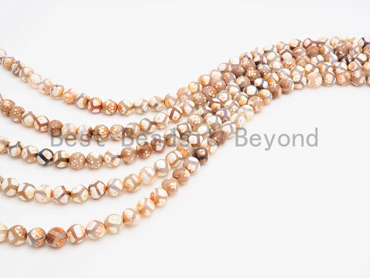 Quality DZI Brown Cream White Agate beads, Round with Football line Tibetan Agate Beads, 6mm/8mm/10mm/12mm Agate,15.5inch strand, SKU#U407