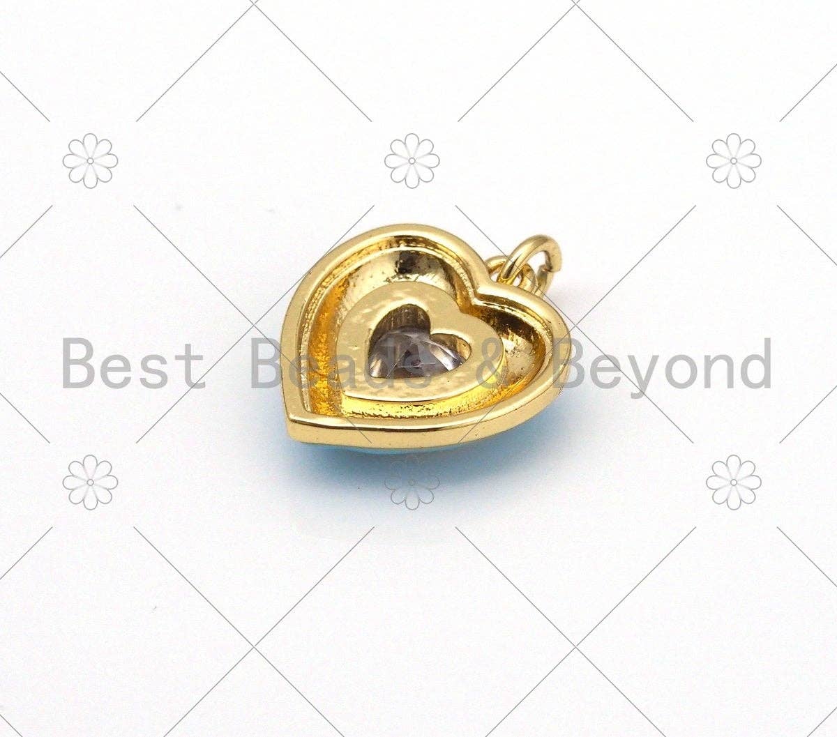Colorful Enamel Heart Shape Pendant, 18K Gold Filled Big CZ Micro Pave Charm, Necklace Bracelet Charm Pendant,15x17mm,Sku#F1433