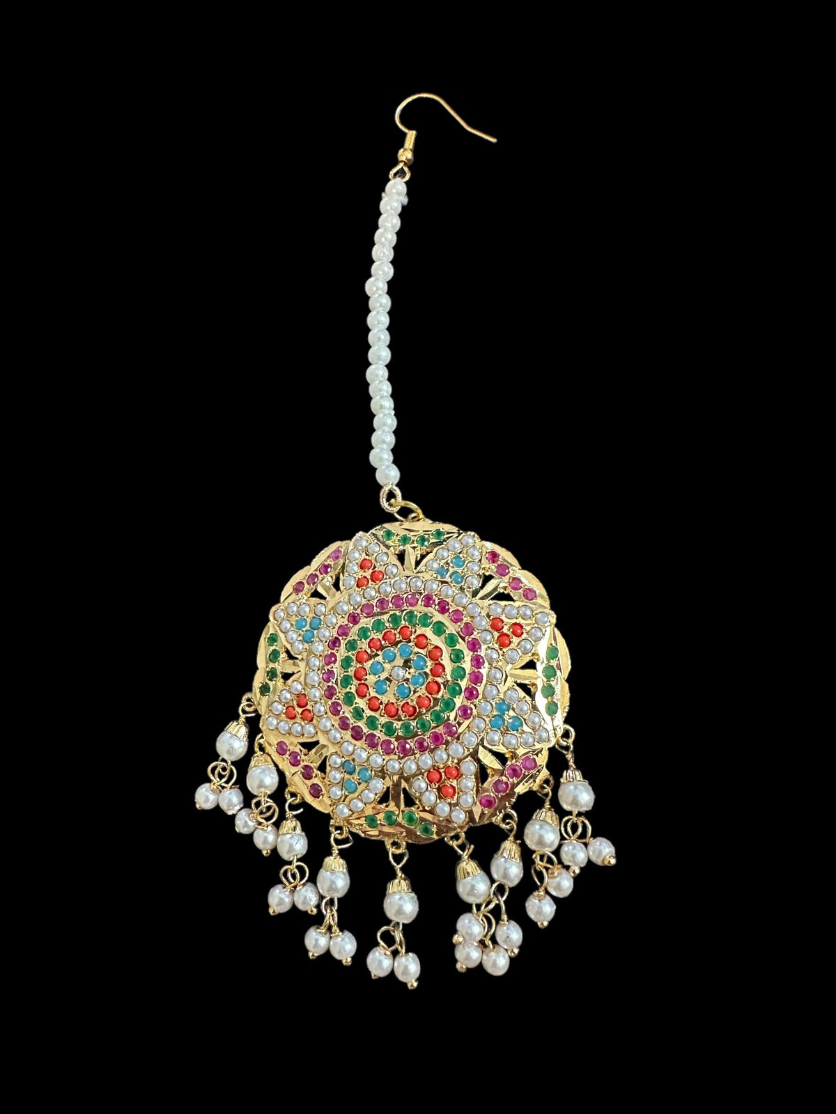 DJET62 Jadau jhumka in Navratan with pearls ( READY TO SHIP )