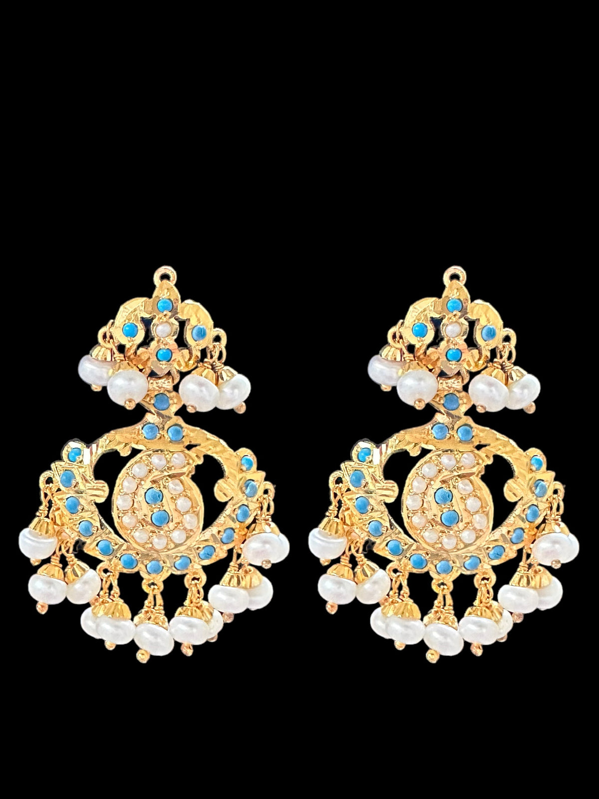 Turquoise pearl gold plated silver earrings with fresh water pearls ( SHIPS IN 5 WEEKS )