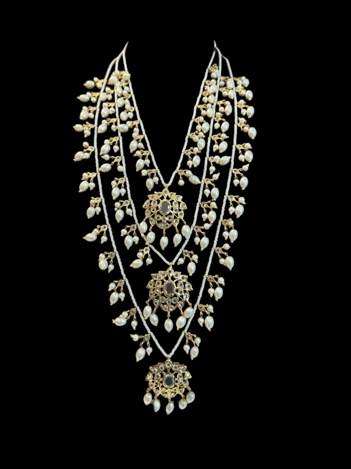 SAT104 Farmana three layer Hyderabadi necklace in pearls  ( READY TO SHIP )