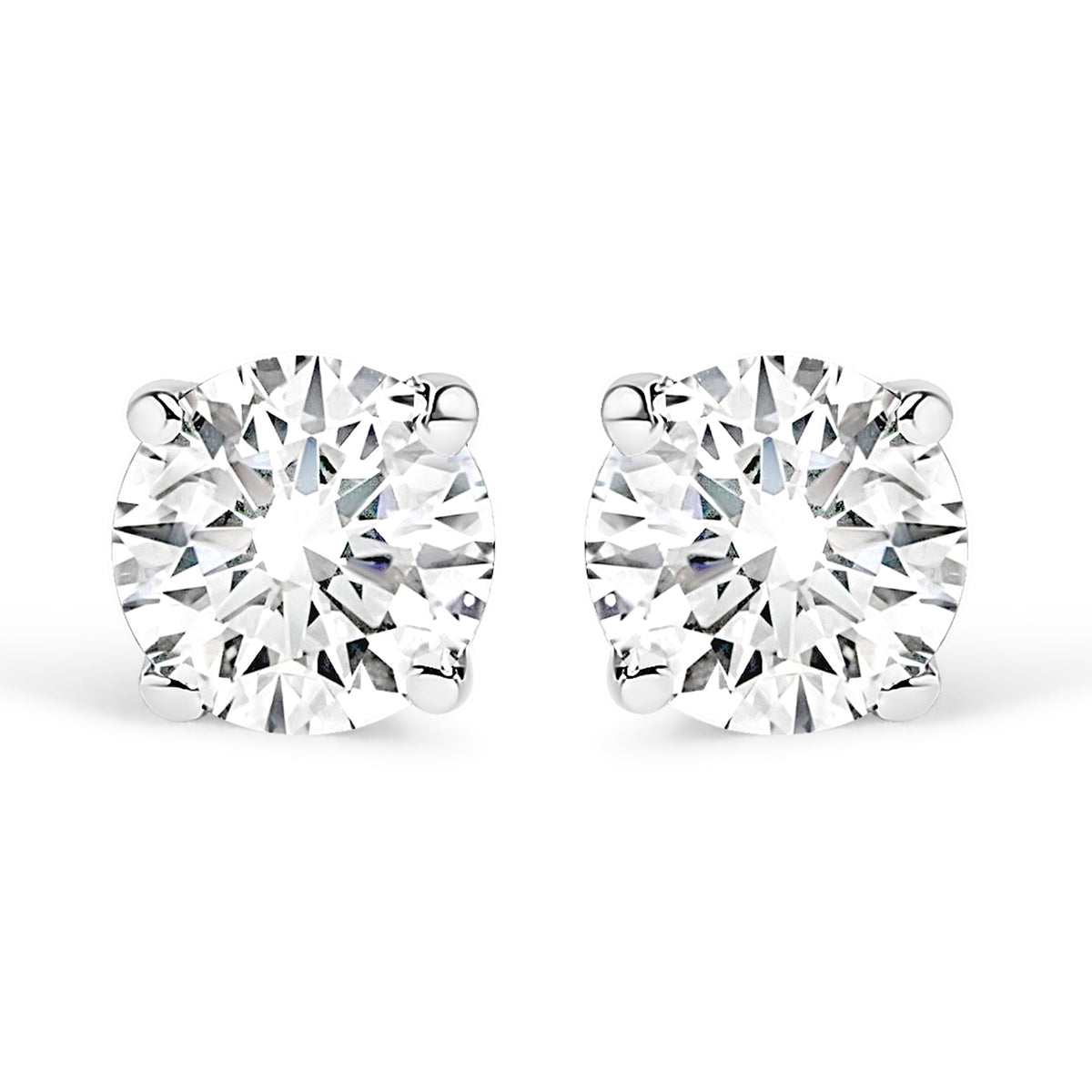 14K White Gold 1.0 Cttw 4-Prong Set Brilliant Round-Cut Solitaire Lab Grown Diamond Push Back Stud Earrings (E-F Color, VVS2-VS1 Clarity)