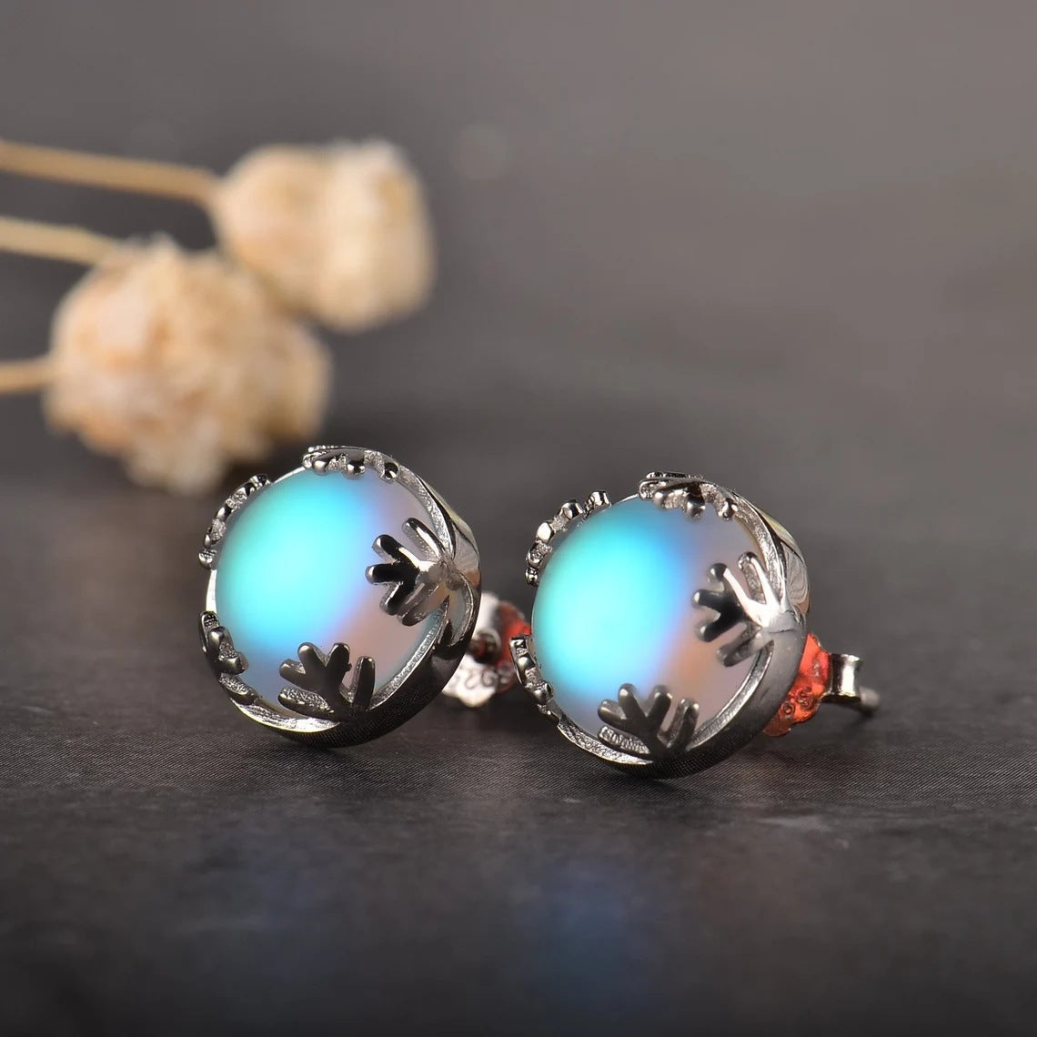 Elegant Round Moonstone Earrings For Women