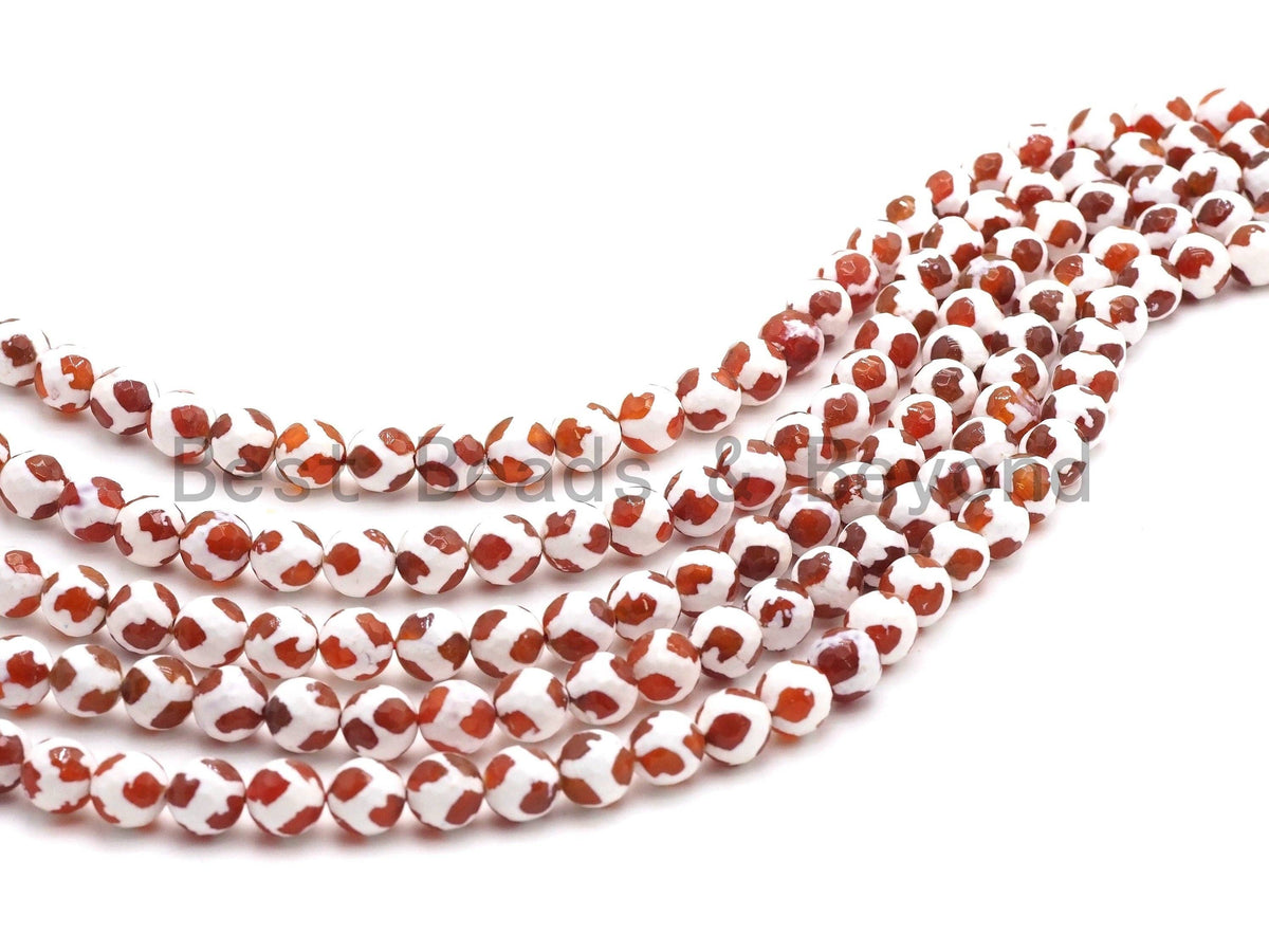 Quality Dzi Red White Dots Agate Beads, Round Smooth Tibetan Agate, 6mm/8mm/10mm/12mm beads, 15.5inch strand, SKU#U432