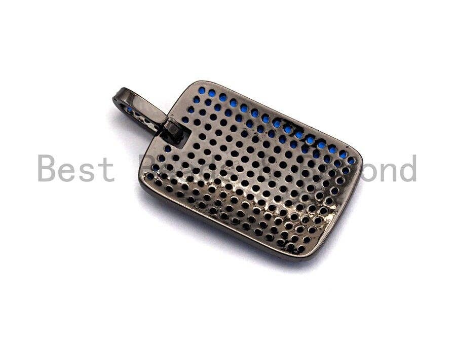 Cobalt Blue CZ Micro Pave Rectangle Tag Pendant/Charm, Cubic Zirconia Pendant, Pave Dog Tag, 18x27mm, sku#X50C