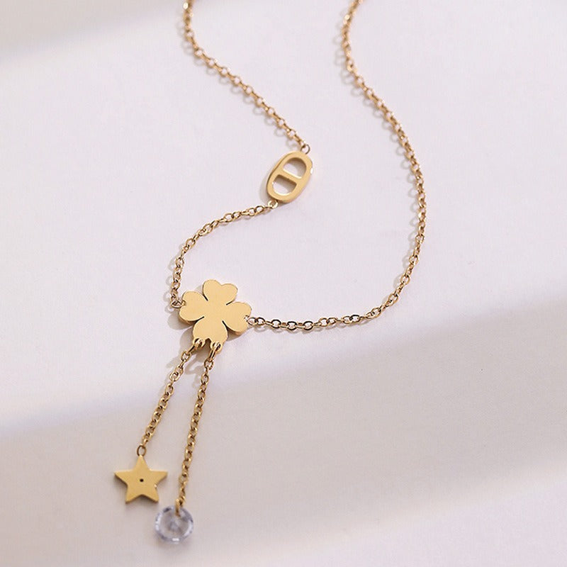 18K Gold Tassel Star Clover Anklet