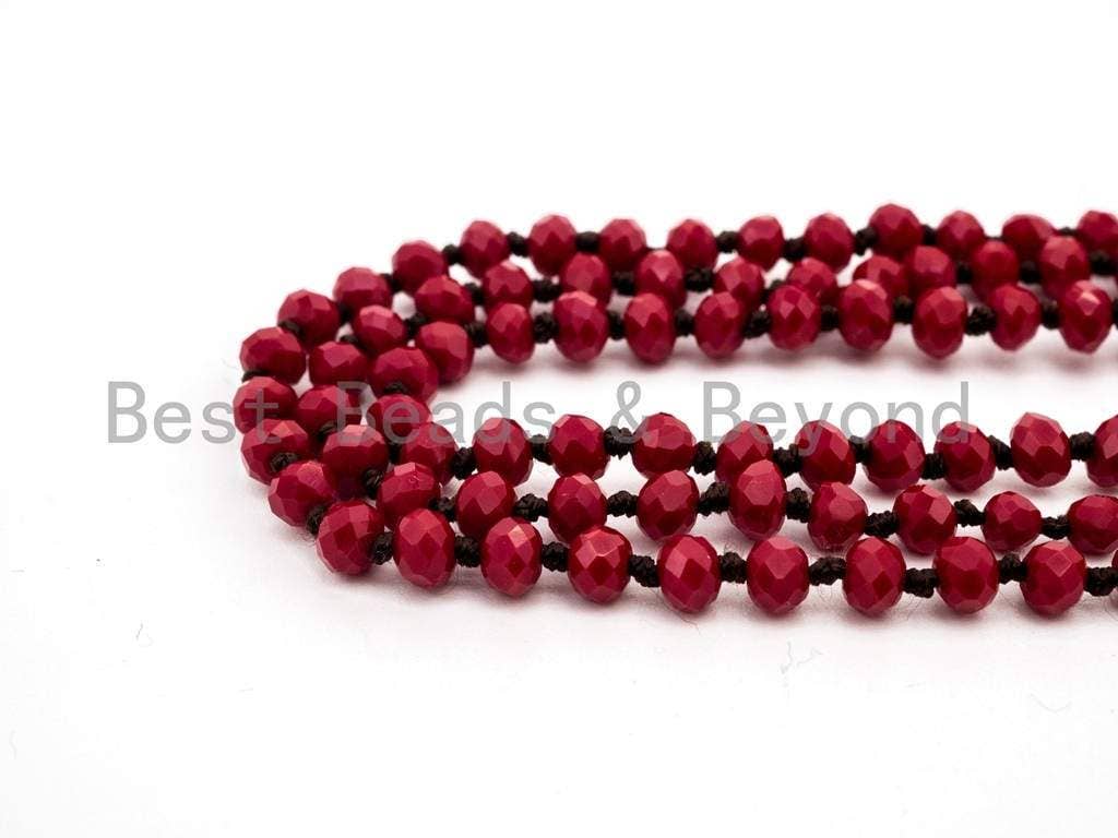 60 Long Hand Knotted Red Color Crystal Necklace, D12