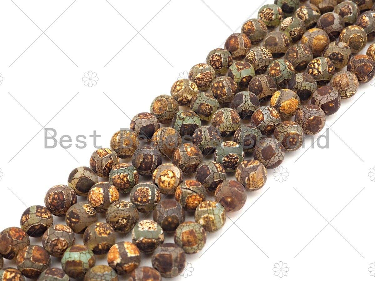 Natural Tibetan Brown Football Agate Beads, Dzi Eye Agate Beads, 8mm/10mm Tibetan Round Smooth Agate,15.5" Full Strand, Sku#U1111