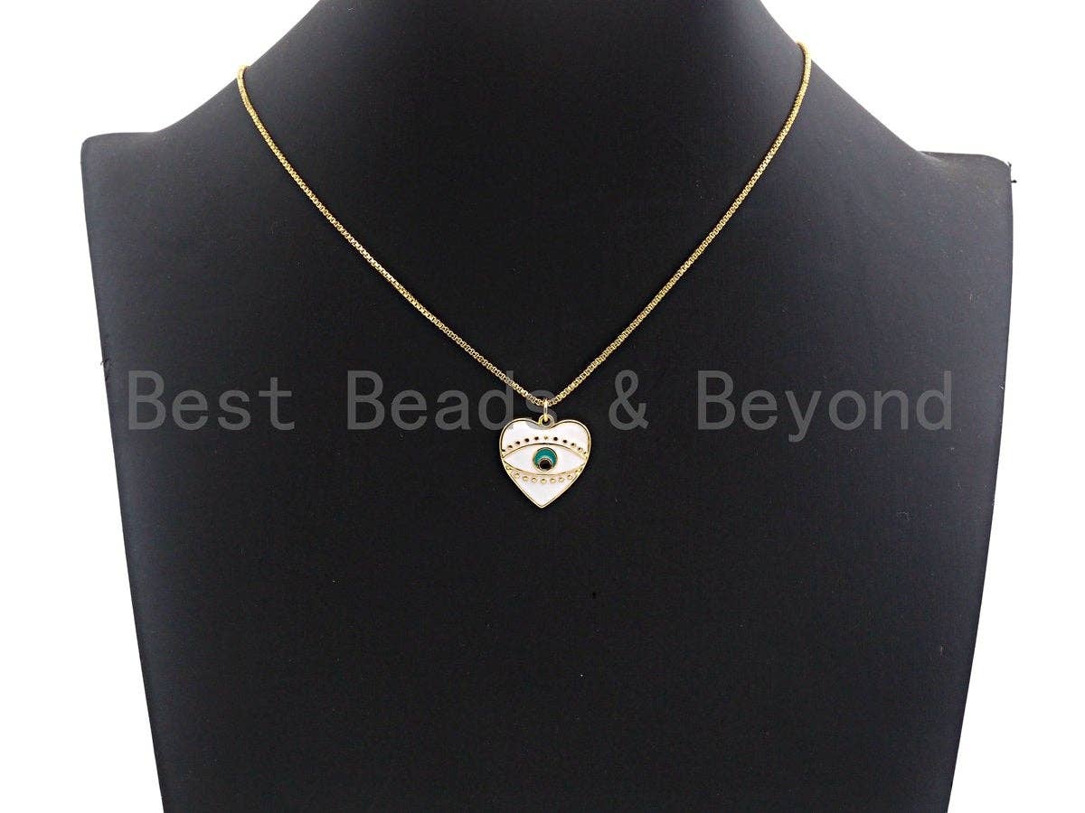 Pave CZ Enamel Heart With Evil Eye Pendant, Enamel Pendant,Enamel Heart Pendant, Oil Drop jewelry Findings,19x20mm,sku#F933
