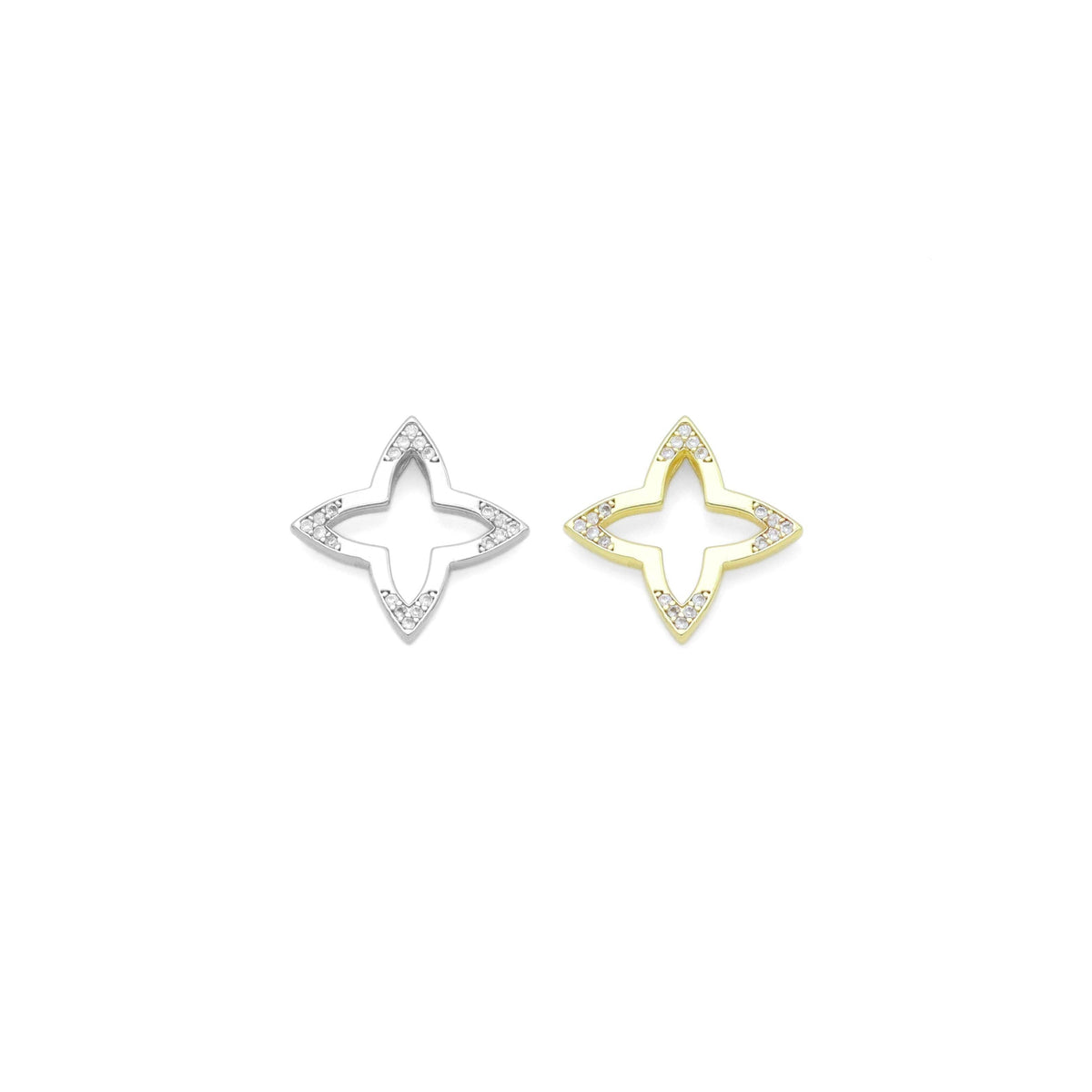 CZ Gold Silver Frame Flower Charm Pendant, Sku#A300