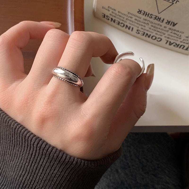 Korean Style 925 Sterling Silver Twisted Chain Ring, Adjustable Open Cuff, Non Tarnish Minimalist Finger Ring