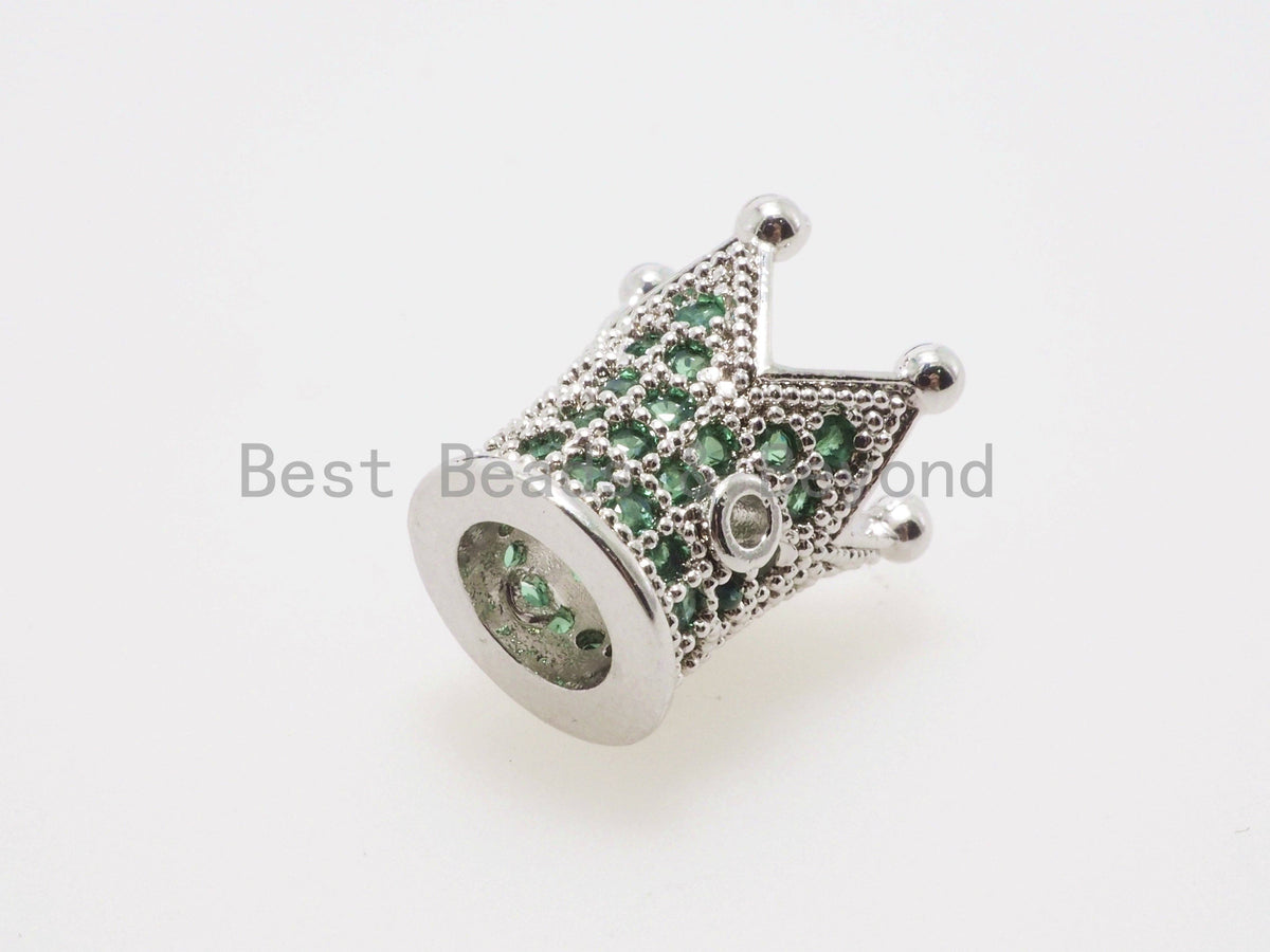 CZ King Crown Green Micro Pave Beads, Cubic Zirconia Crown Space Beads,Men's Women's Jewelry Making, 10x8mm, Sku#G404