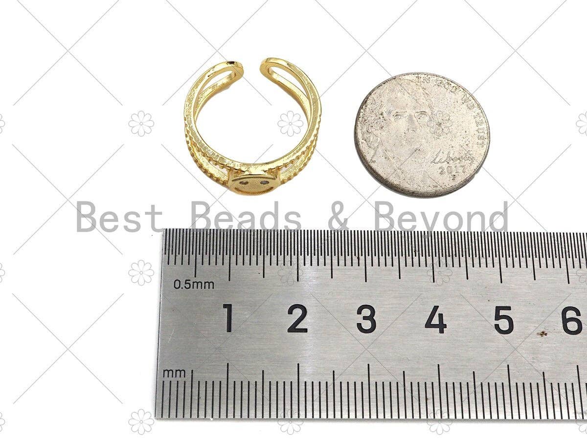 Gold Filled Smiley Face Adjustable Ring, 18K Gold Filled Open Ring, Smiley Face Statement Ring, 21x20mm,Sku#LD128