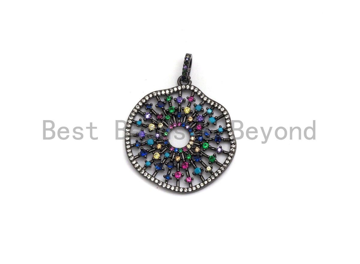 CZ Micro Pave Donut Cobalt/Fuchsia/Green/Black Filigree Hollow Out Flower Pendant, CZ Pave Focal Pendant, 35x33mm sku#F638