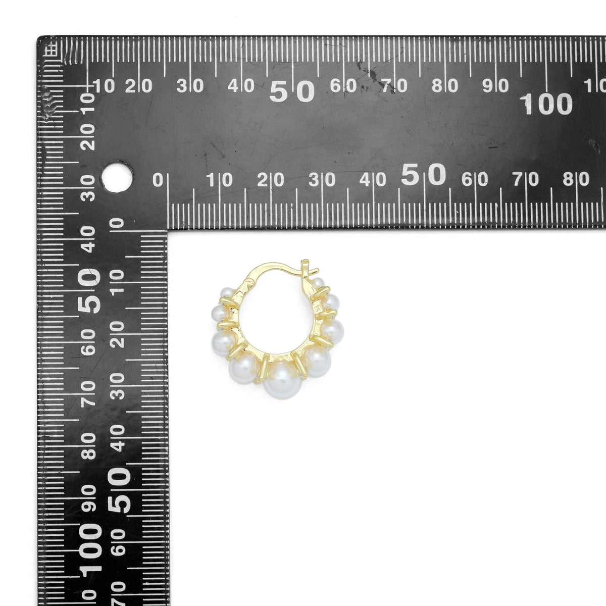 Graduate White Pearl CZ Hoop Earrings, Sku#LD635