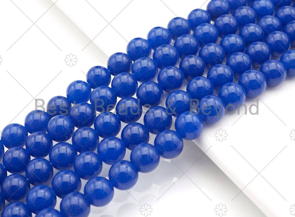 Natrual Royal Blue/Purple Jade, 6mm/8mm/10mm Round Smooth Jade, Dyed Jade, 15.5'' Full Strand, Sku#U998