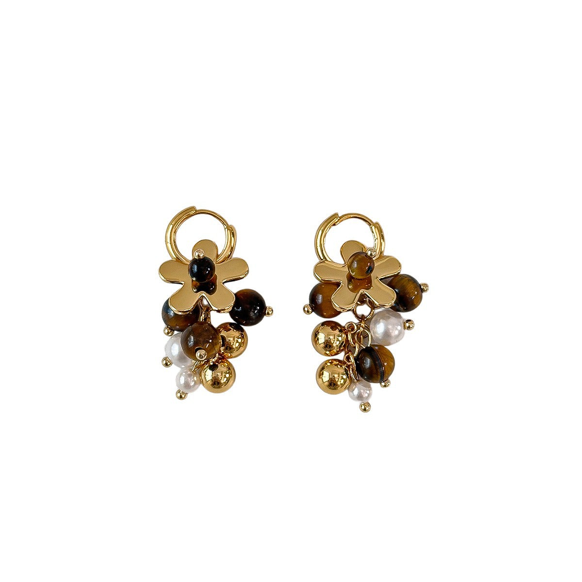 Elegant And Fashionable Tigers Eye Stone Earrings Flower-shaped Ear Clips