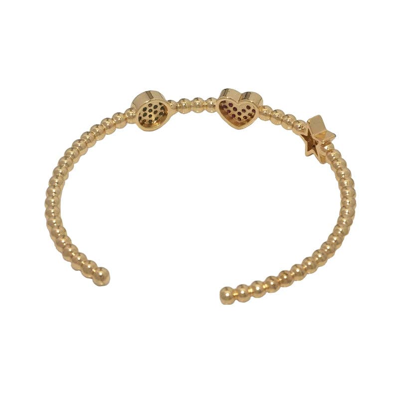 Gold Heart Five Star Beads Adjustable Bracelet, Sku#LD398
