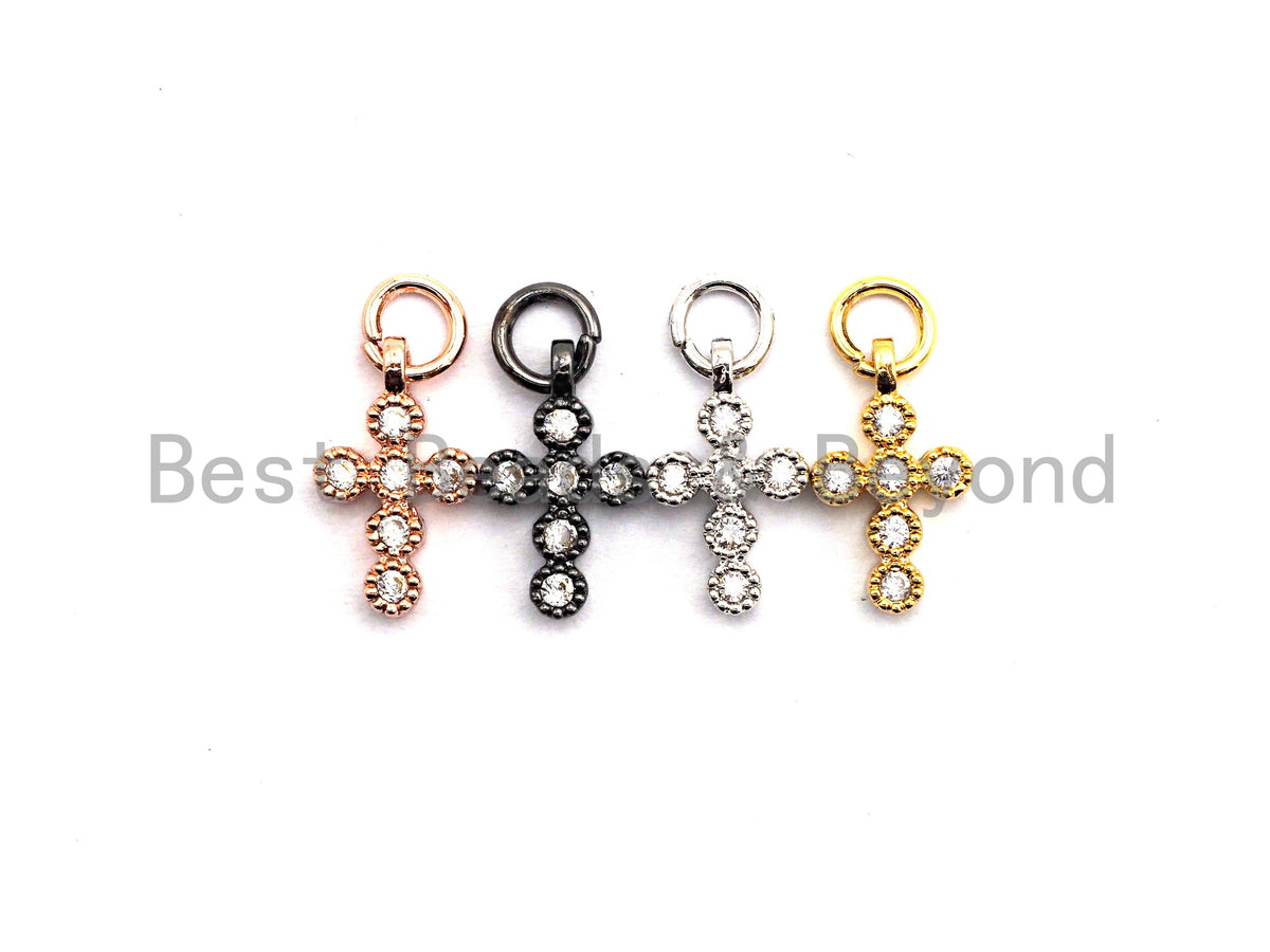 CZ Clear Micro Pave Cross Charm, CZ Pave Pendant, Gold/Rose Gold/Silver/Gunmetal plated, 6x11mm, Sku#F796