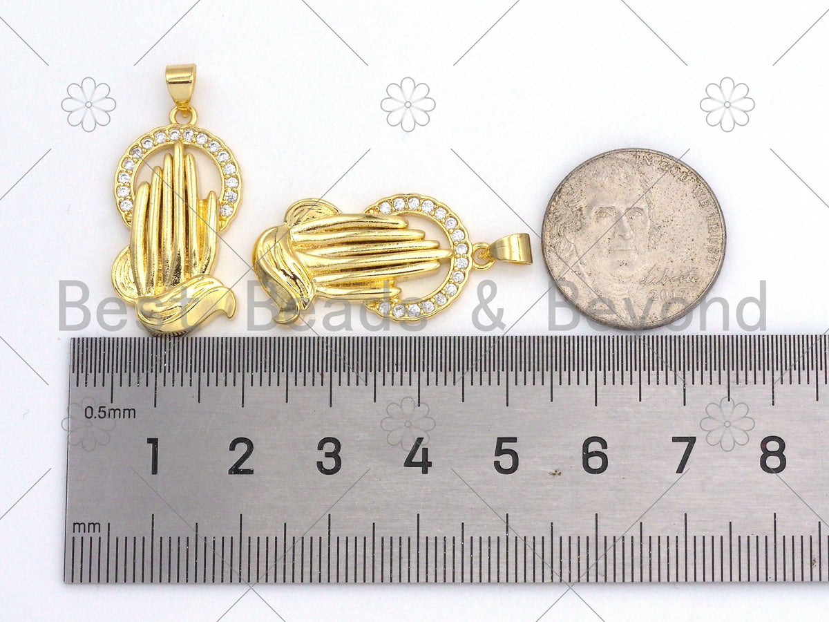 CZ Micro Pave Hand With Round Ring Shape Pendant/Charm,18K Gold Filled Hand Charm, Necklace Bracelet Charm Pendant,15x28mm,Sku#LK376
