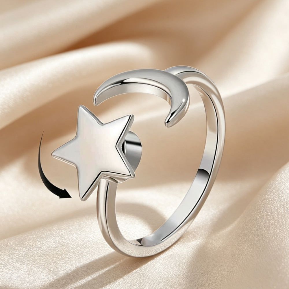European And American-style 18K White Gold Opal Moon Ring Made Of Stainless Steel